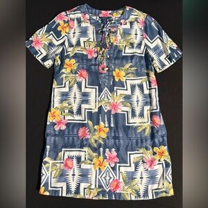 Tommy Bahama Pendleton Aloha Harding Print Dress XS Chambray Tropical Shift